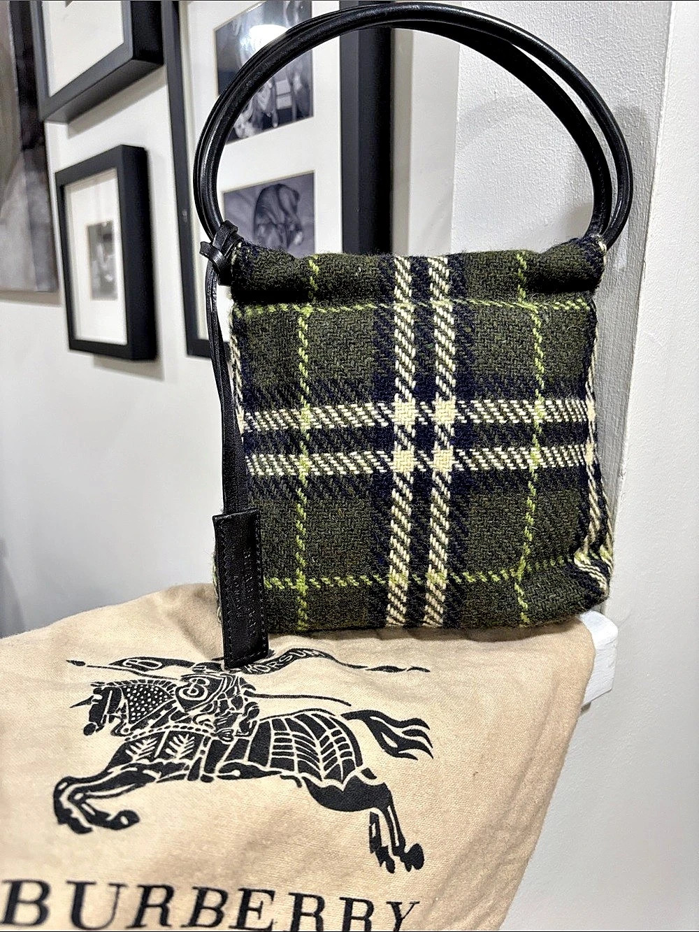Burberry Plaid Mini Shoulder Bag in Green & Black